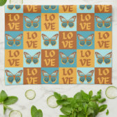 Vlinder liefde patroon | Blauw & Oranje helling Theedoek (Gevouwen)