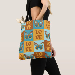 Vlinder liefde patroon | Blauw & Oranje helling Tote Bag