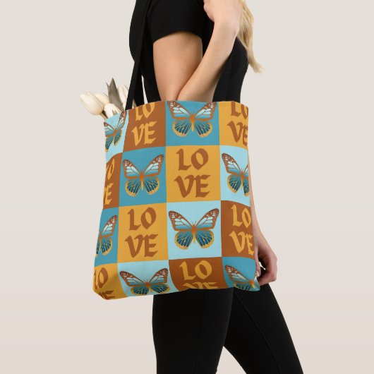 Vlinder liefde patroon | Blauw & Oranje helling Tote Bag (Dichtbij)