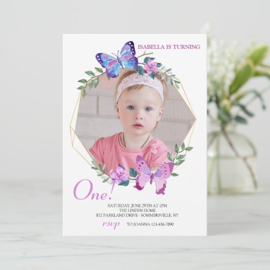 Vlinder Lijst Foto Verjaardag Kaart (Staand voorkant)