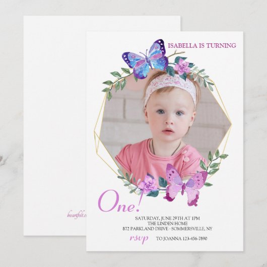 Vlinder Lijst Foto Verjaardag Kaart (Voorkant / Achterkant)