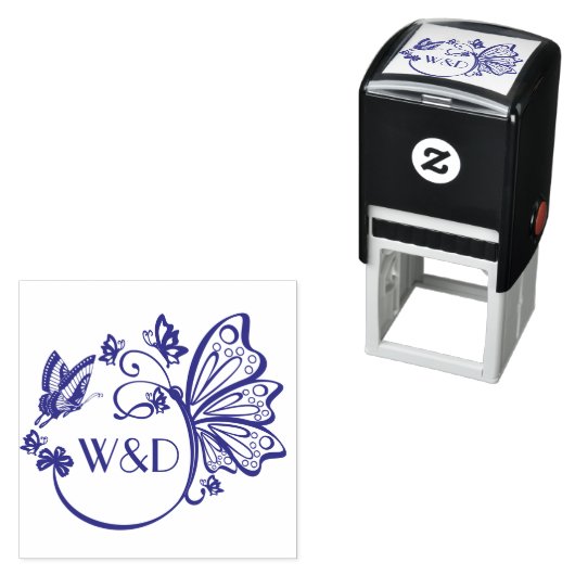  vlinder Lijst paar Initiaal monogram Zelfinktende Stempel (In situ)