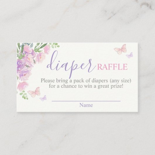 Vlinder lila Roze Luier Raffle Informatiekaartje (Voorkant)