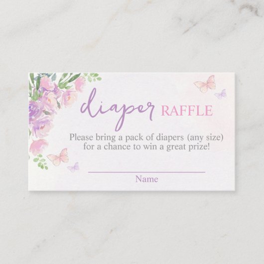 Vlinder lila Roze Luier Raffle Informatiekaartje (Voorkant)