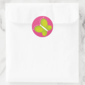 Vlinder [limoen + roze] ronde sticker (Tas)