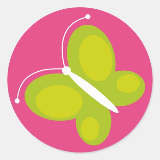 Vlinder [limoen + roze] ronde sticker (Voorkant)