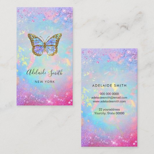 vlinder logo faux chunky glitter visitekaartje (Voorkant / Achterkant)