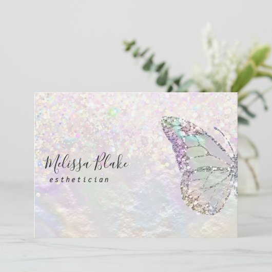 Vlinder logo Faux pastel glitter kaart (Staand voorkant)