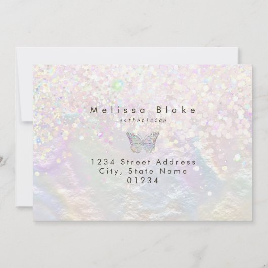 Vlinder logo Faux pastel glitter kaart (Achterkant)