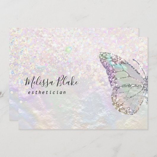 Vlinder logo Faux pastel glitter kaart (Voorkant / Achterkant)
