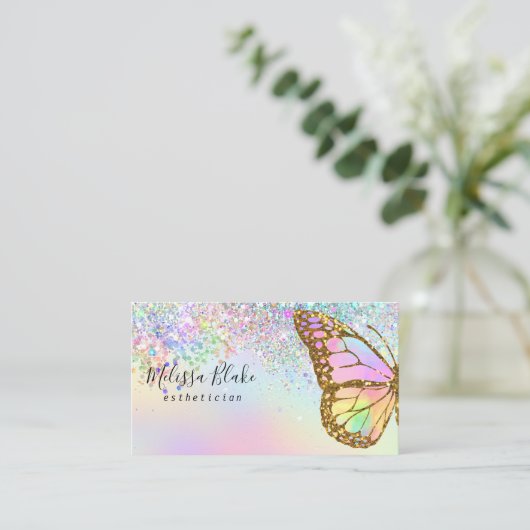 vlinder logo faux pastel glitter visitekaartje (Staand voorkant)