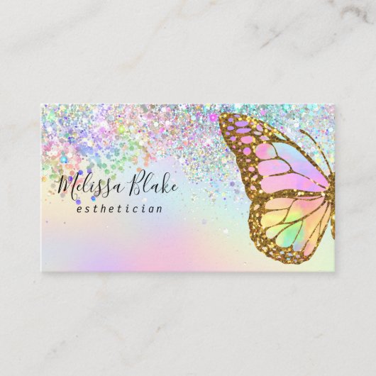 vlinder logo faux pastel glitter visitekaartje (Voorkant)