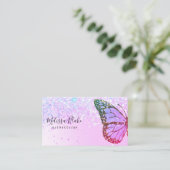 Vlinder logo op faux glitter ontwerp visitekaartje (Staand voorkant)