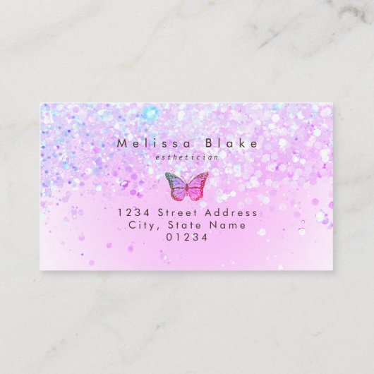 Vlinder logo op faux glitter ontwerp visitekaartje (Achterkant)