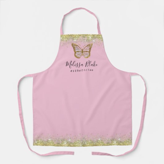 Vlinder logo op faux gouden schittering schort (Voorkant)