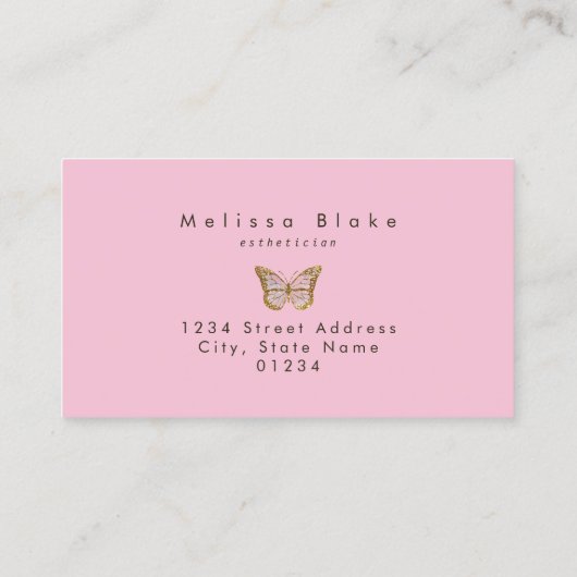 Vlinder logo op faux gouden schittering visitekaartje (Achterkant)