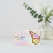 Vlinder logo op faux pastel glitter ontwerp visitekaartje (Staand voorkant)