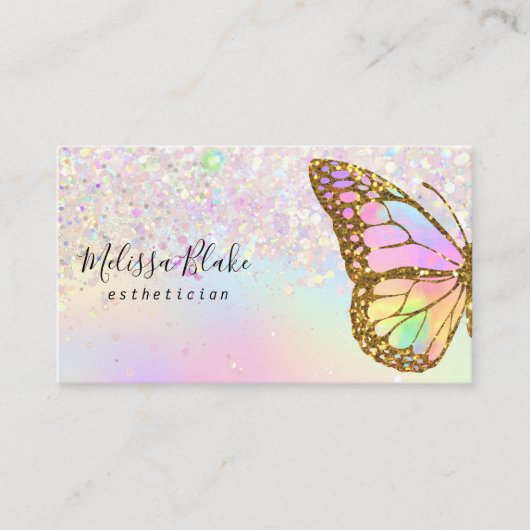 Vlinder logo op faux pastel glitter ontwerp visitekaartje (Voorkant)