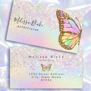 Vlinder logo op faux pastel glitter ontwerp visitekaartje