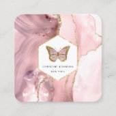 Vlinder logo op roze agaat vierkante visitekaartje (Voorkant)
