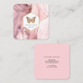 Vlinder logo op roze agaat vierkante visitekaartje (Voorkant / Achterkant)