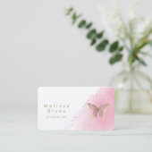vlinder logo roze waterverf visitekaartje (Staand voorkant)