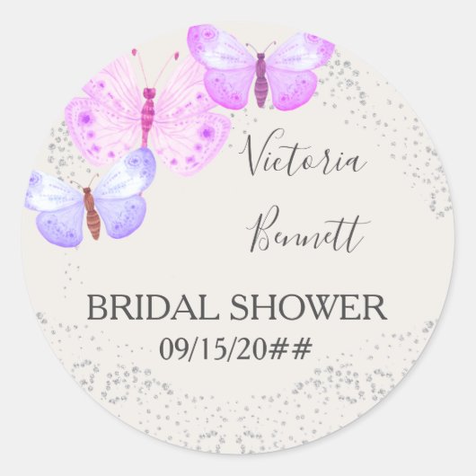 Vlinder Lucht Roze Zilver Confetti Favor Sticker (Voorkant)