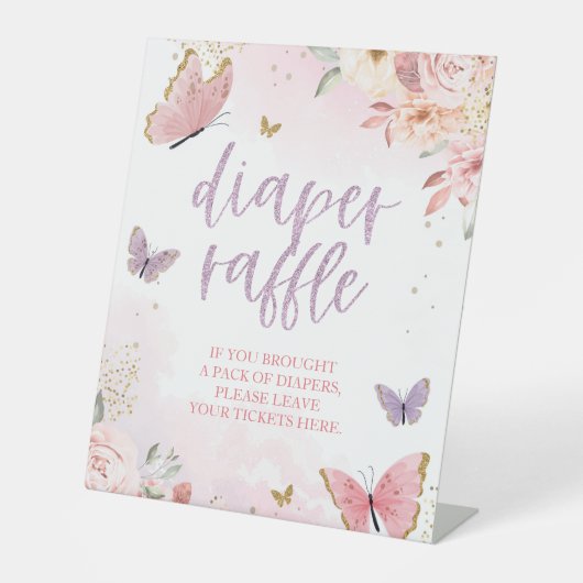 Vlinder Luier Raffle Pedestal Sign Baby shower Reclamebord Met Voetstuk (Voorkant)