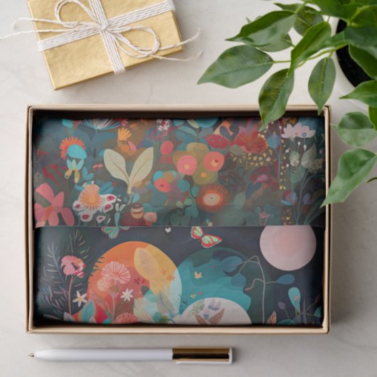 Vlinder maan grillige bloem schilderij Decoupage Tissuepapier (Geschenk)