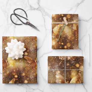 Vlinder magisch betoverd patroon goud naadloos inpakpapier vel