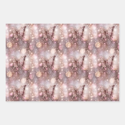 Vlinder magische betoverde roze patroon naadloos inpakpapier vel (Voorkant 3)