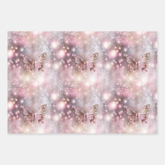 Vlinder magische betoverde roze patroon naadloos inpakpapier vel (Voorkant 2)