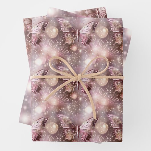 Vlinder magische betoverde roze patroon naadloos inpakpapier vel (In situ)