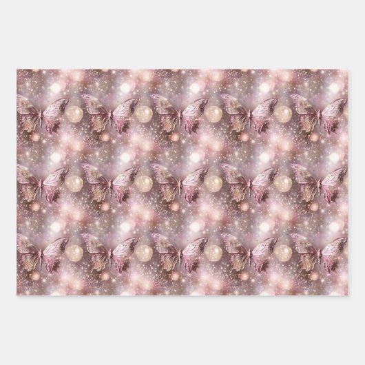 Vlinder magische betoverde roze patroon naadloos inpakpapier vel (Voorkant)