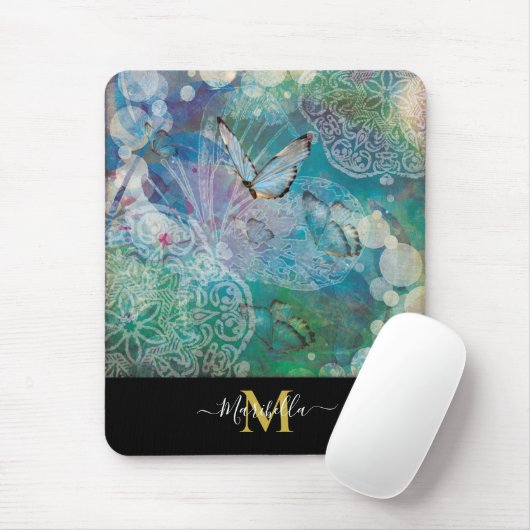 Vlinder Mandala Personaliseer Monogram Muismat (Met muis)