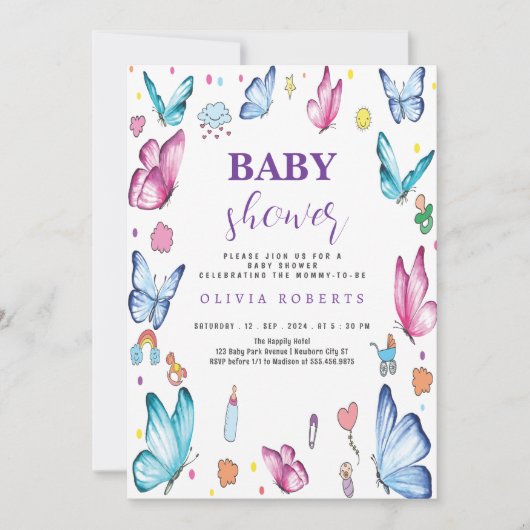 vlinder mauve Little Baby shower cool Kaart (Voorkant)