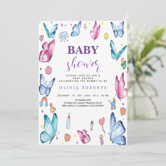 vlinder mauve Little Baby shower cool Kaart (Staand voorkant)