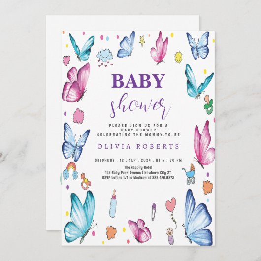 vlinder mauve Little Baby shower cool Kaart (Voorkant / Achterkant)
