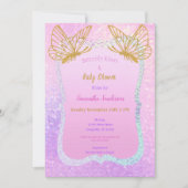 Vlinder Meisje Baby shower Goud Glitter Roze Kaart (Voorkant)