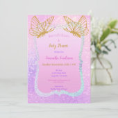 Vlinder Meisje Baby shower Goud Glitter Roze Kaart (Staand voorkant)