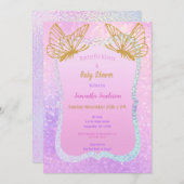 Vlinder Meisje Baby shower Goud Glitter Roze Kaart (Voorkant / Achterkant)