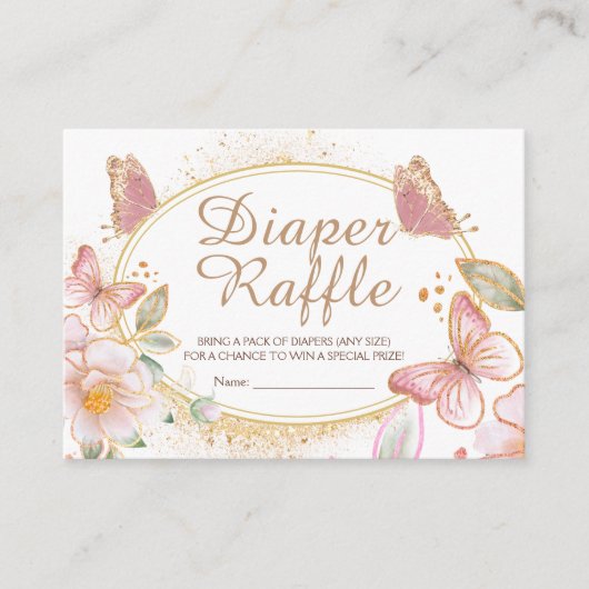 Vlinder Meisje Baby shower Luier Raffle Behuizing Informatiekaartje (Voorkant)