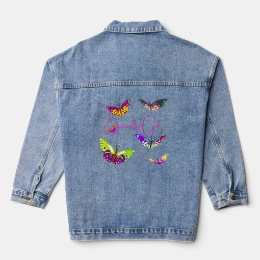 Vlinder meisje - kleurrijke vlinders denim jacket (Achterkant)