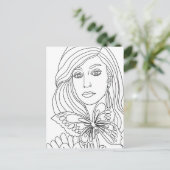 Vlinder Meisje Vrouwen Gezicht Kleurplaat Briefkaart (Staand voorkant)