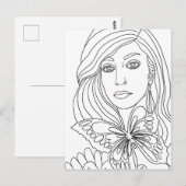 Vlinder Meisje Vrouwen Gezicht Kleurplaat Briefkaart (Voorkant / Achterkant)