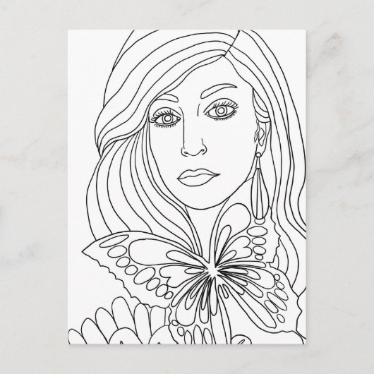 Vlinder Meisje Vrouwen Gezicht Kleurplaat Briefkaart (Voorkant)