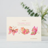 Vlinder meisjes verjaardagsfeestje dank je kaart (Staand voorkant)