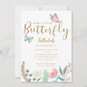 vlinder meisjes verjaardagsfeestje kaart (Voorkant)