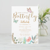 vlinder meisjes verjaardagsfeestje kaart (Staand voorkant)