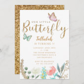 vlinder meisjes verjaardagsfeestje kaart (Voorkant / Achterkant)